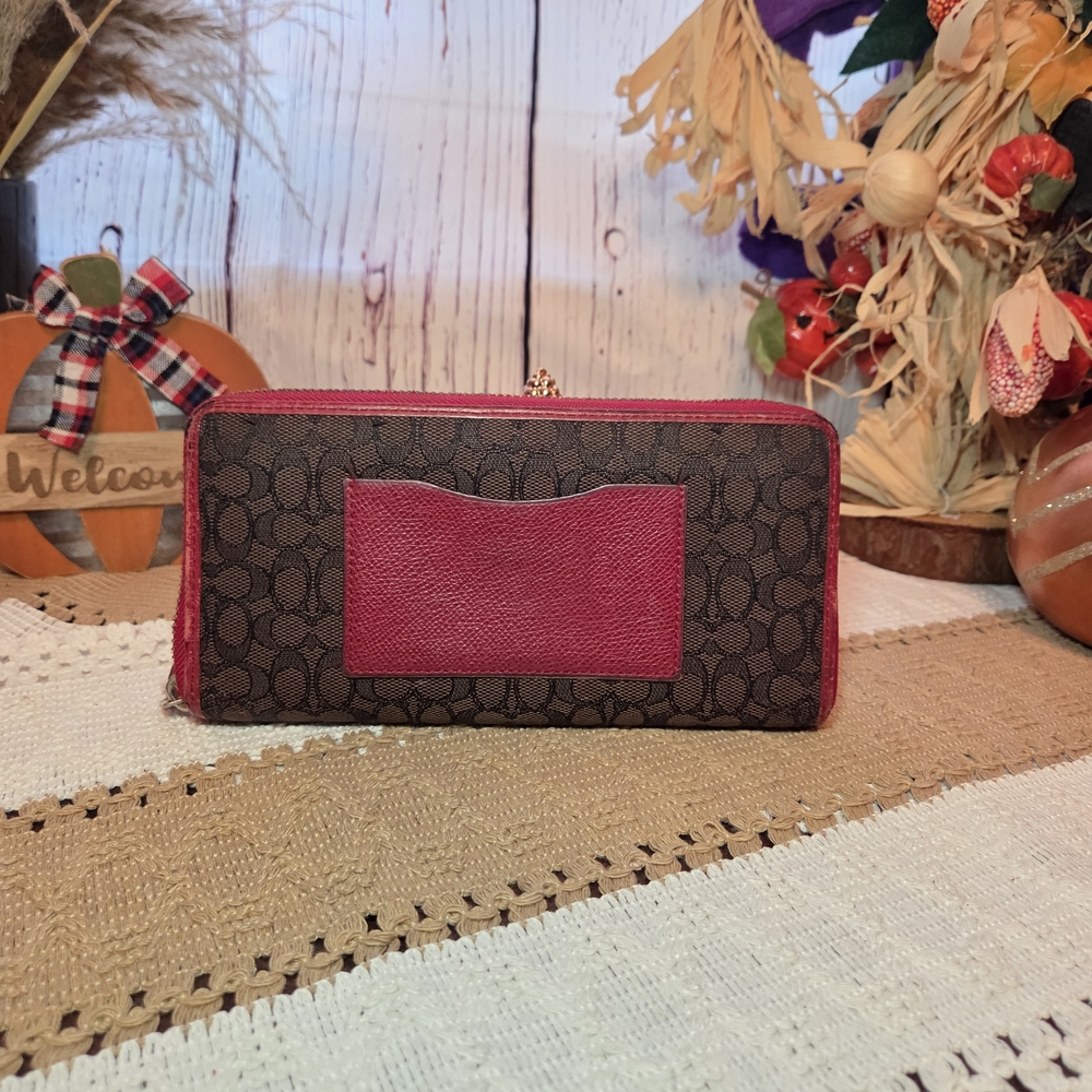 Coach Brown and Red Women's Wallet - Picture 5 of 9